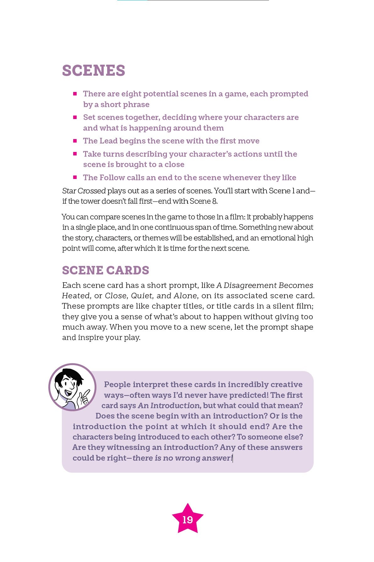 A sample page from the Star Crossed rule book explaining how Scenes work