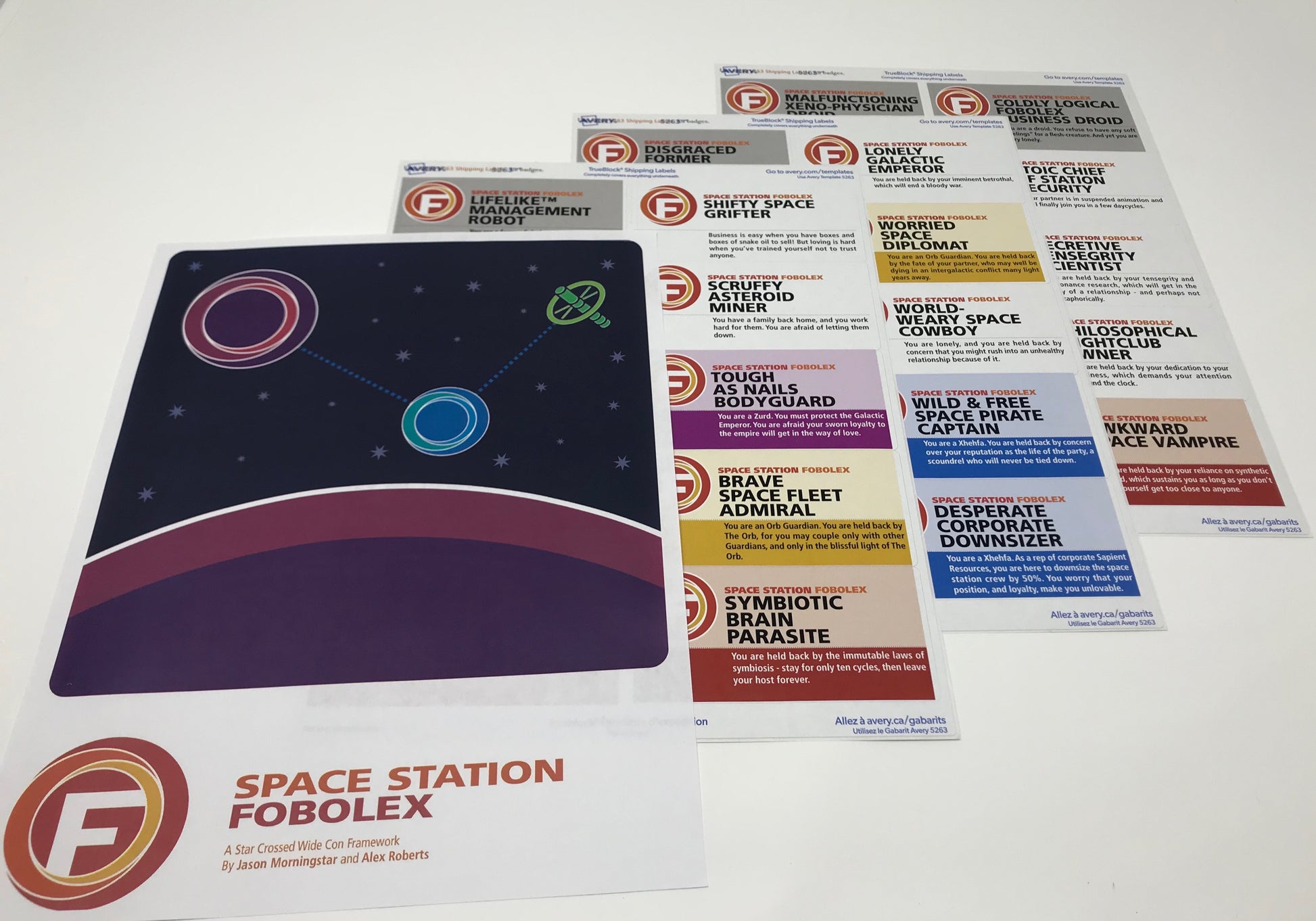 The printed materials for Space Station Fobolex, a set of rules that allows you to play Star Crossed with up to 20 players